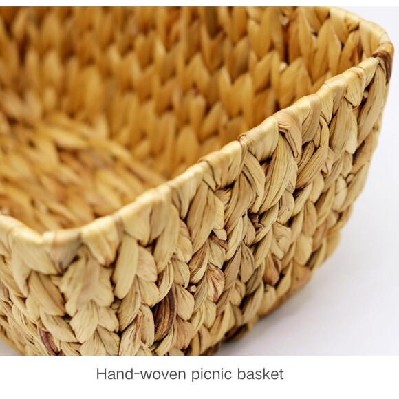 Storageworks Handmade Natural Water Hyacinth Wicker Picnic Basket 15x9x7 Inches - Picture 9 of 11